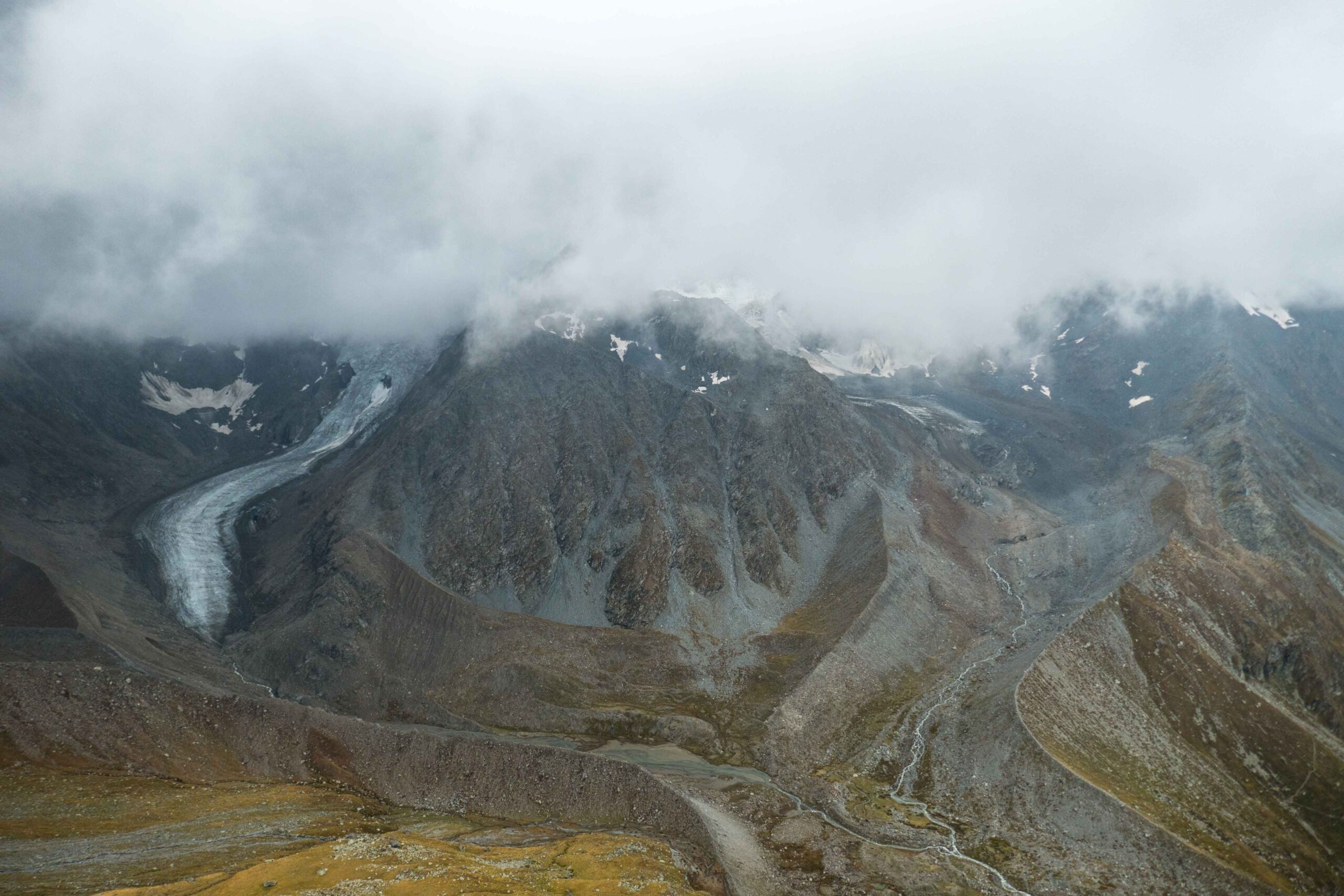 Moraines mark the glaciers' former extent.