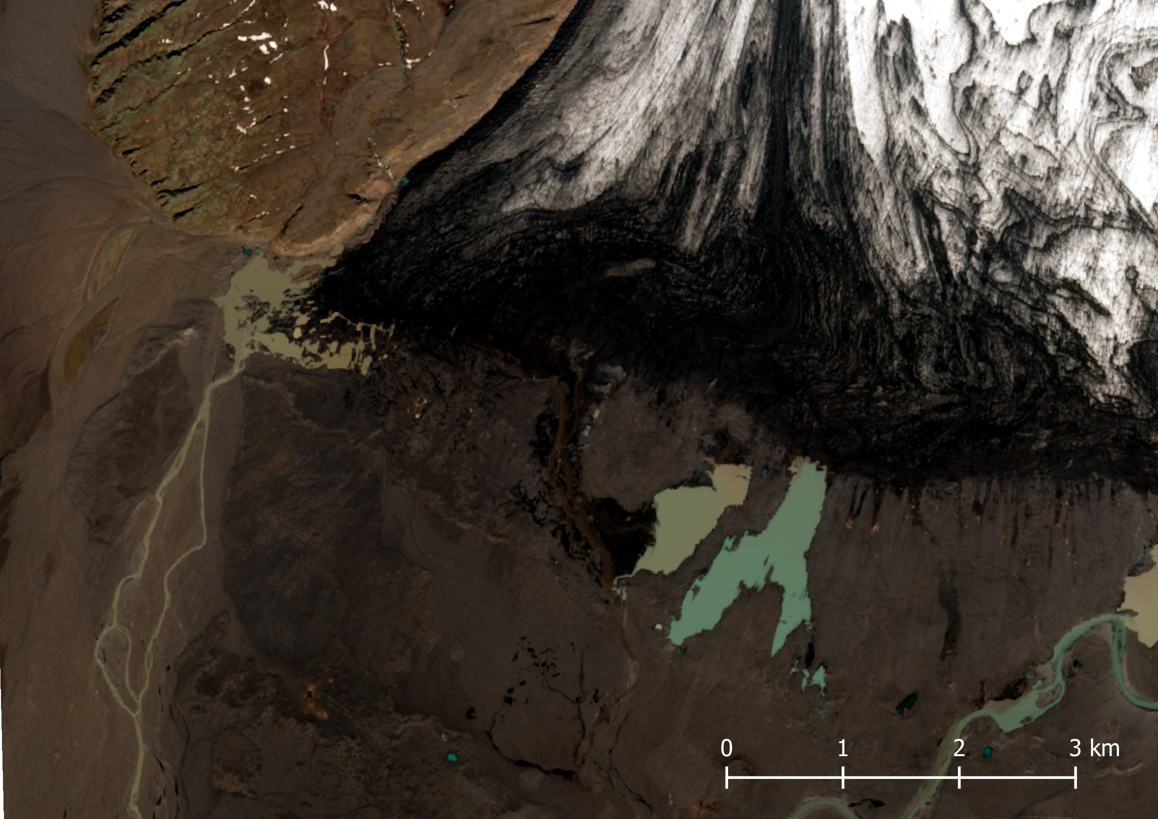 De Súla loopt in 2015 (links) naar het zuiden, anno 2023 naar het zuidoosten. Bron: Sentinel-1 via Copernicus Browser.