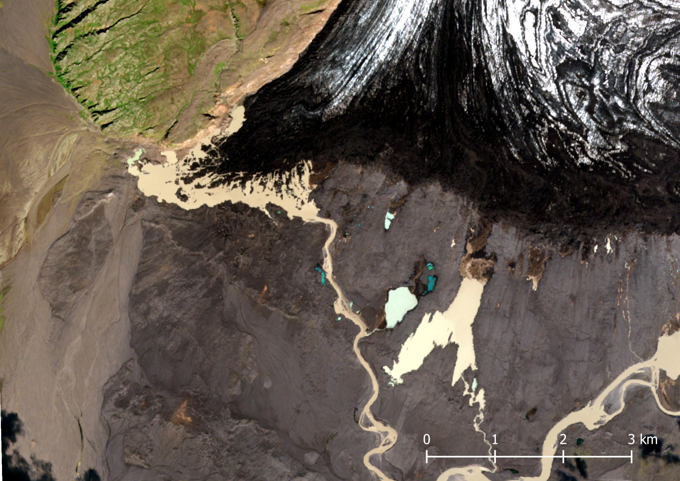 De Súla loopt in 2015 (links) naar het zuiden, anno 2023 naar het zuidoosten. Bron: Sentinel-1 via Copernicus Browser.