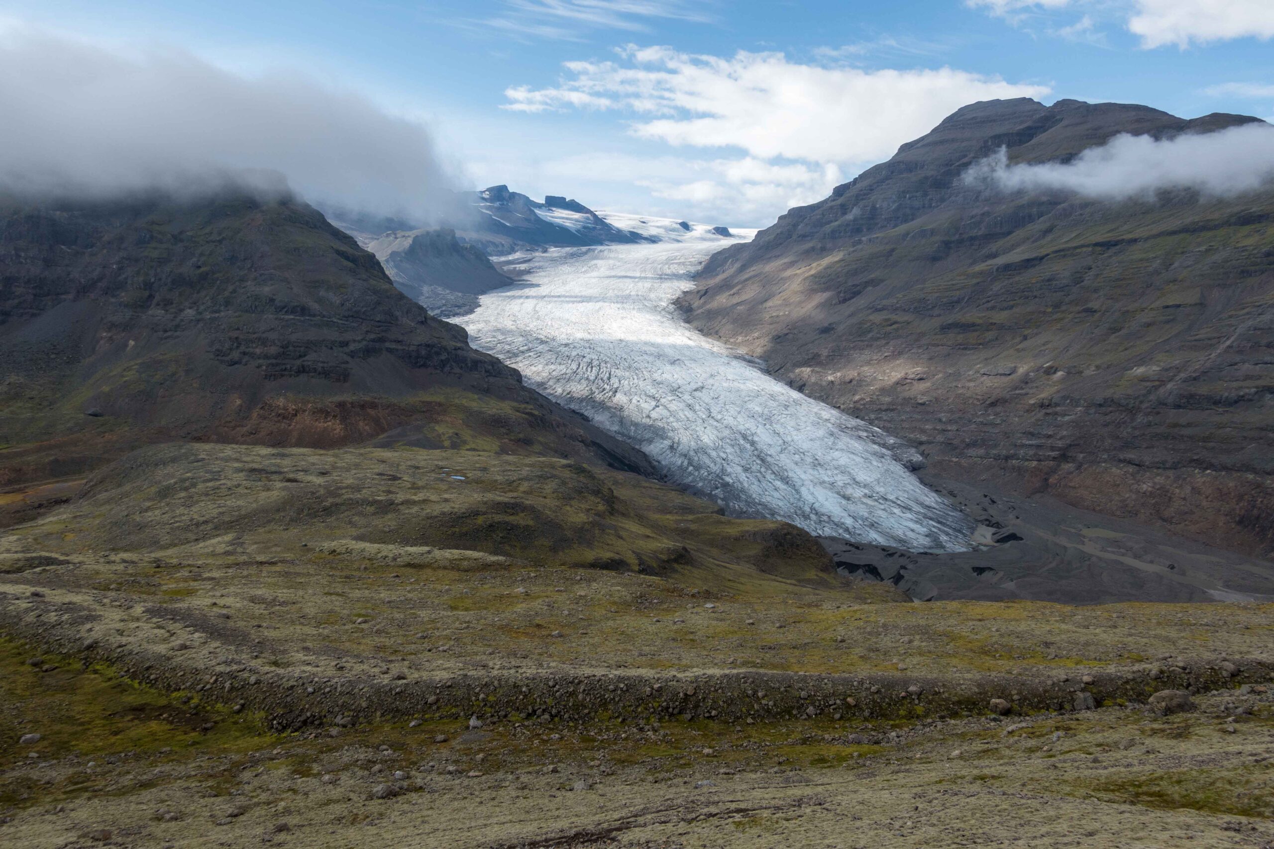 Lambatungnajökull met een morene uit ±1854 op de voorgrond, augustus 2023.