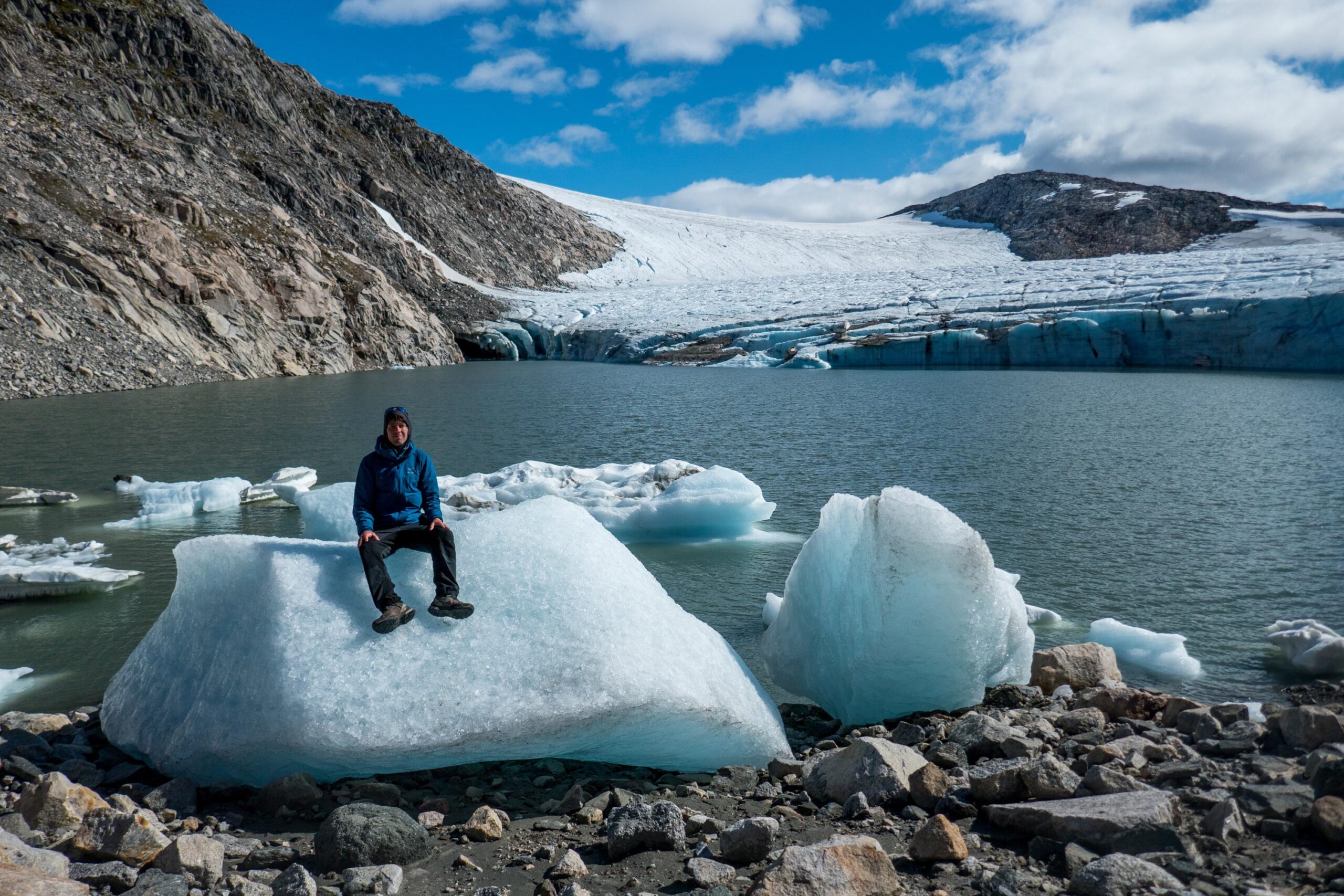 Icebergs lay stranded on the shore, August 2021.