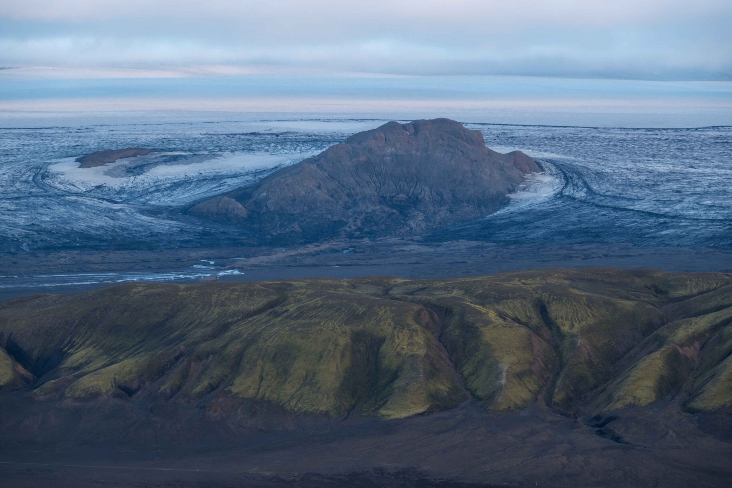 De Sléttjökull, een vlakke gletsjer in het noorden van de Mýrdalsjökull.