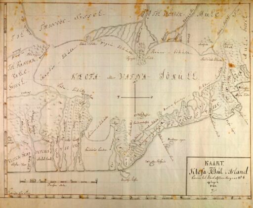 Kaart van Sveinn Pálsson van de Vatnajökull uit 1795. Hij was de eerste die de noordkant van de ijskap aangaf.