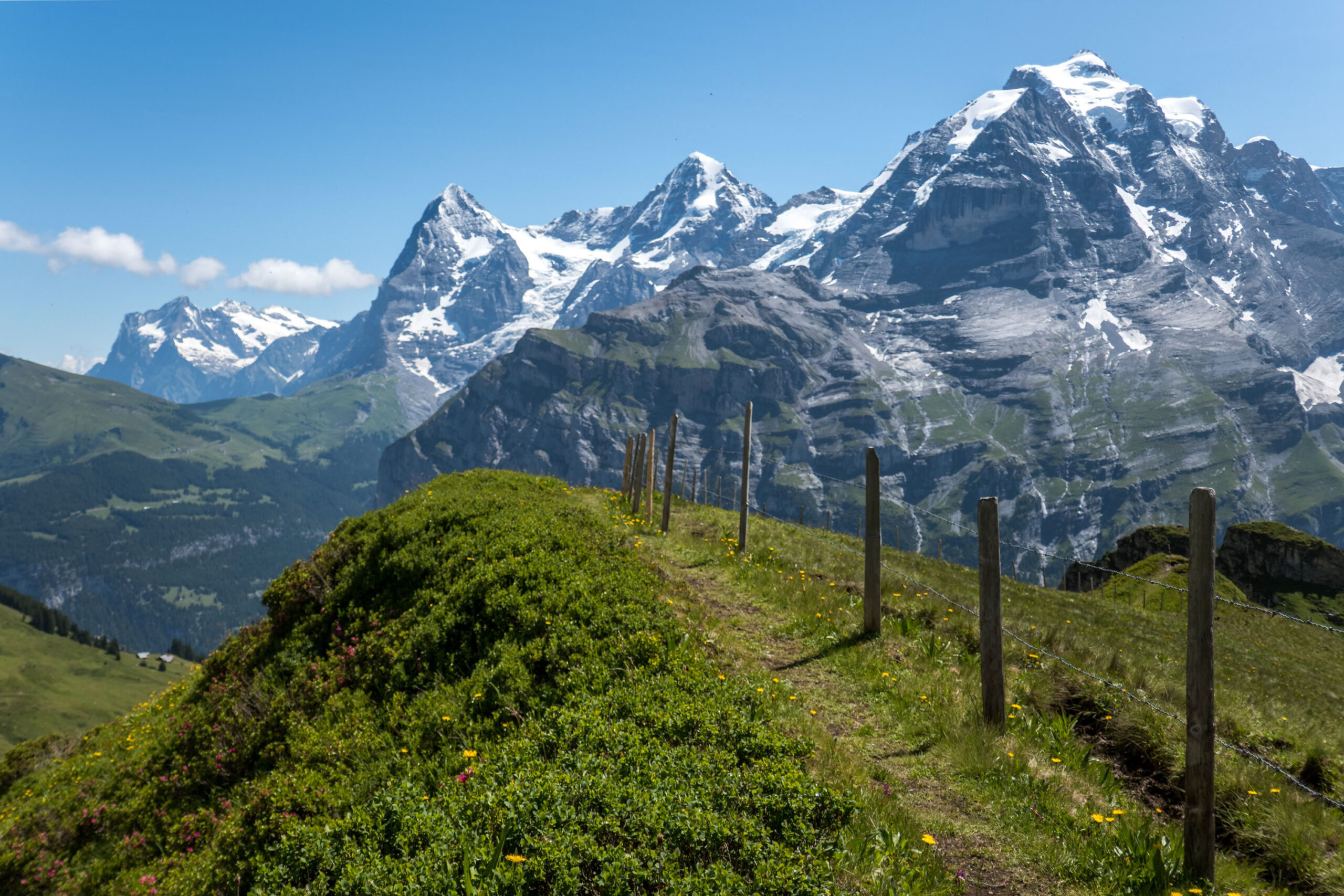 Vanaf rechts Jungfrau, Mönch en Eiger.