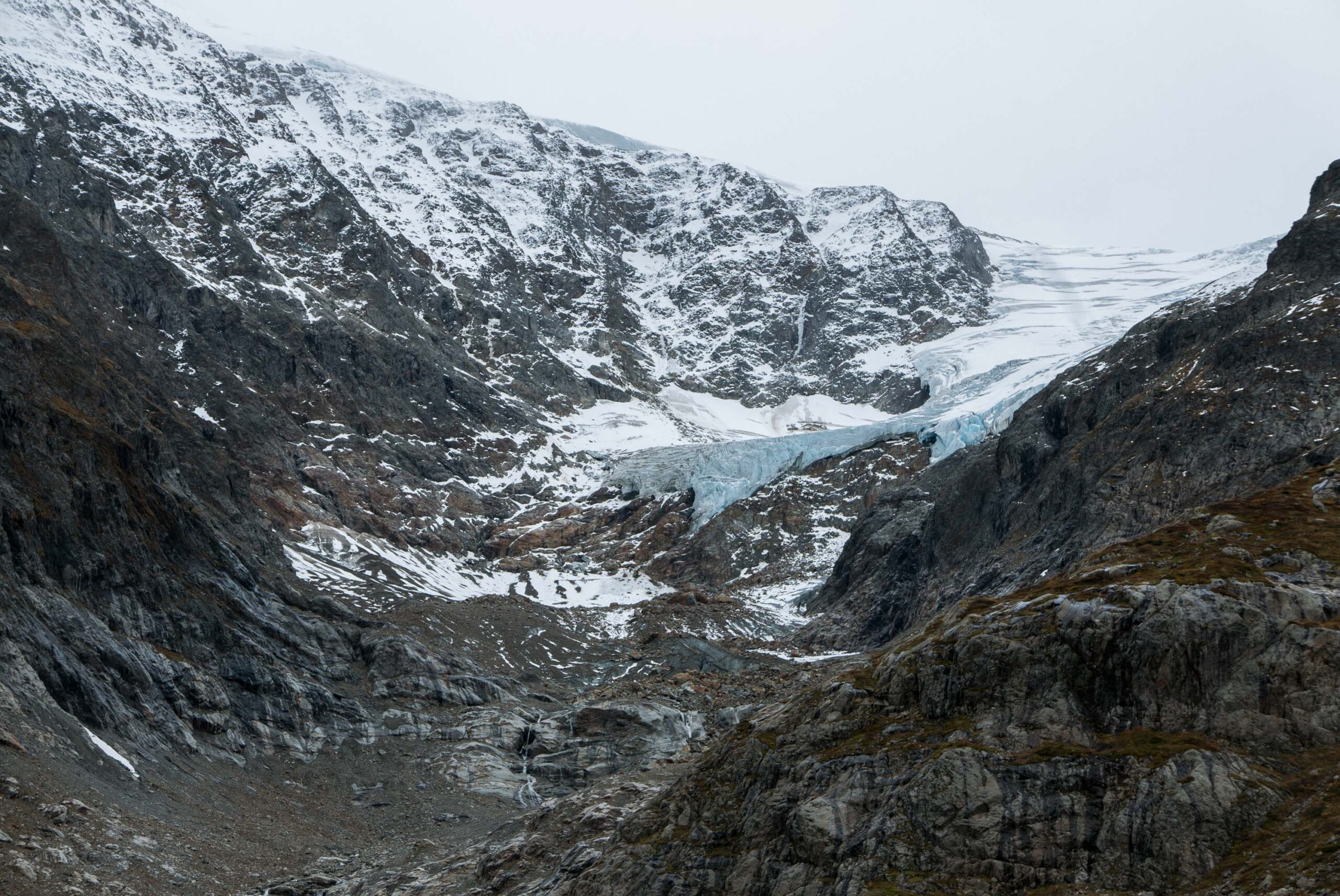 Kale, recent ontgletsjerde rotsen voor de Steingletscher, oktober 2022.