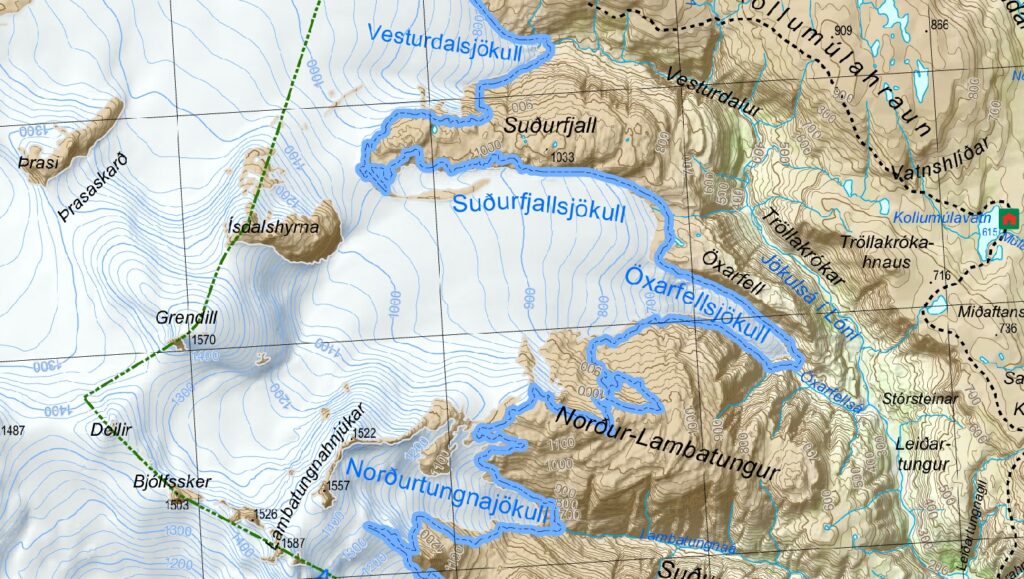 Modern map of eastern Vatnajöull. Source: Vatnajökulsþjóðgarði.