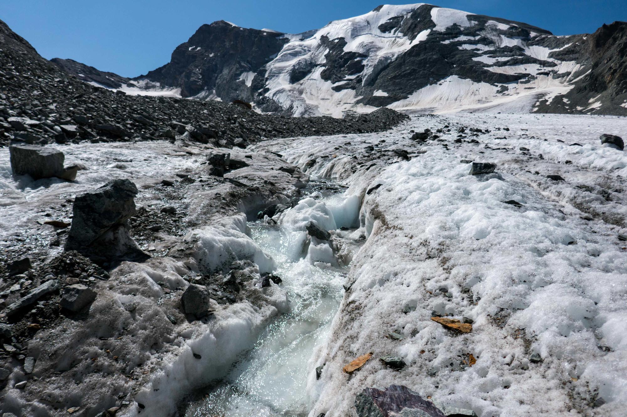 Meltwater stream on the surface of haut glacier d'Arolla.