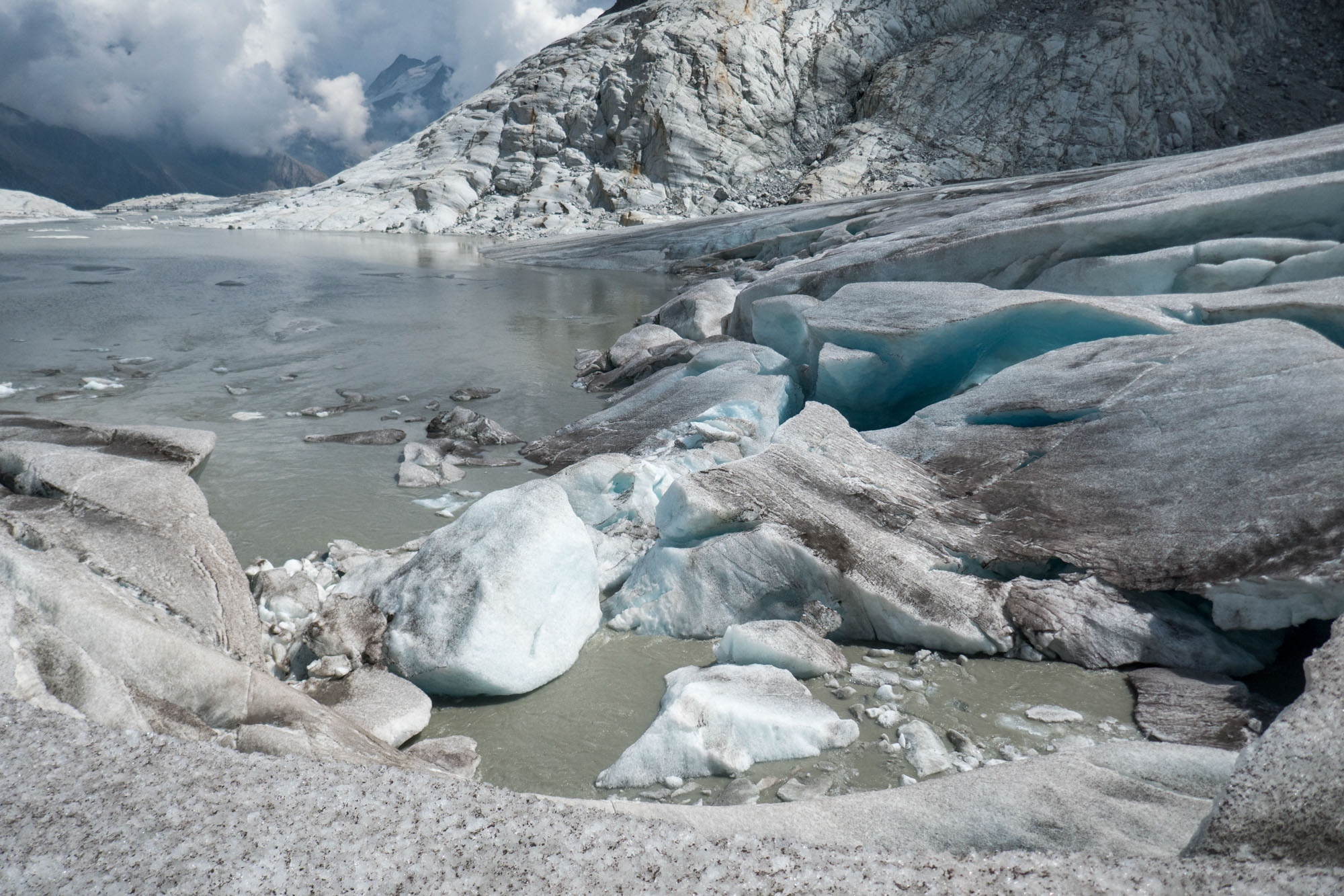 Disintegrating snout of Mandrone Glacier.