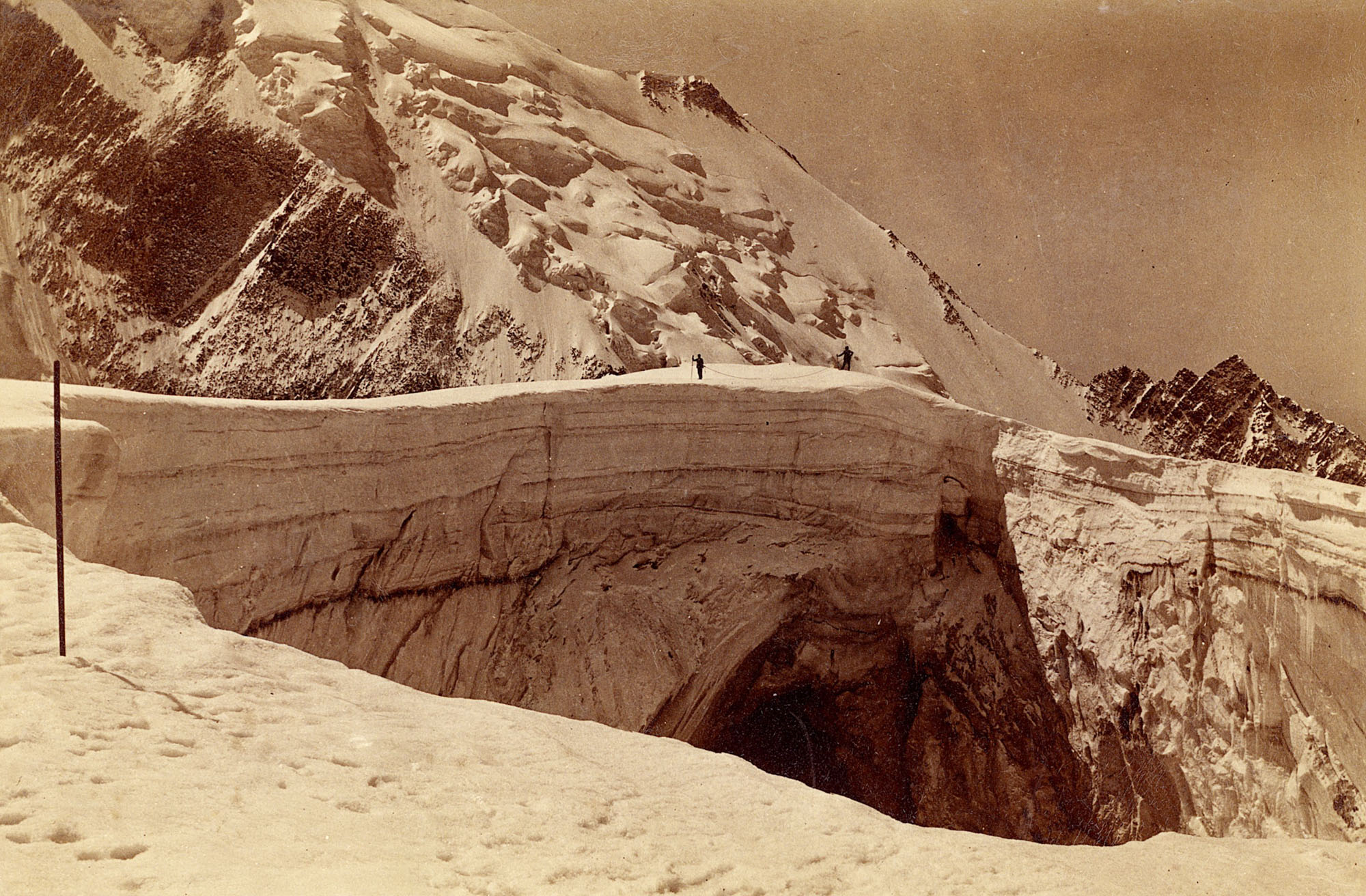 Collapsed upper cavity of the Tête Rousse Glacier in 1892. Source: Library ETH Zürich photo Hs_1458-GK-BF06-1892-0001.