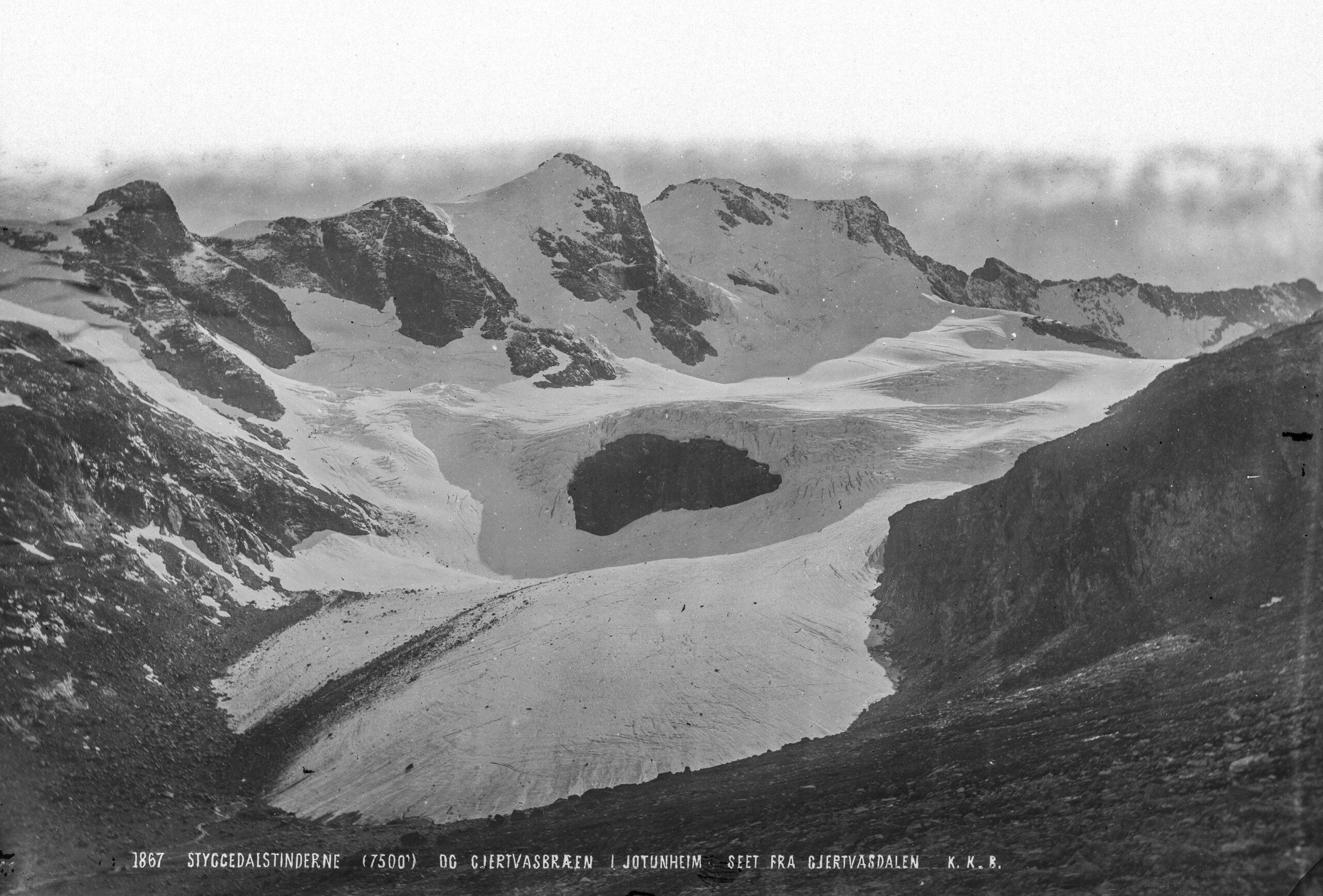 Gjertvassbreen in 1877. Source: Knud Knudsen, collection University of Bergen Library photo ubb-kk-1318-1867.