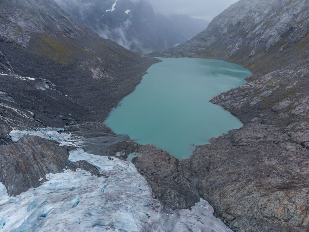 Erdalsbreen and its lake (drone photo).