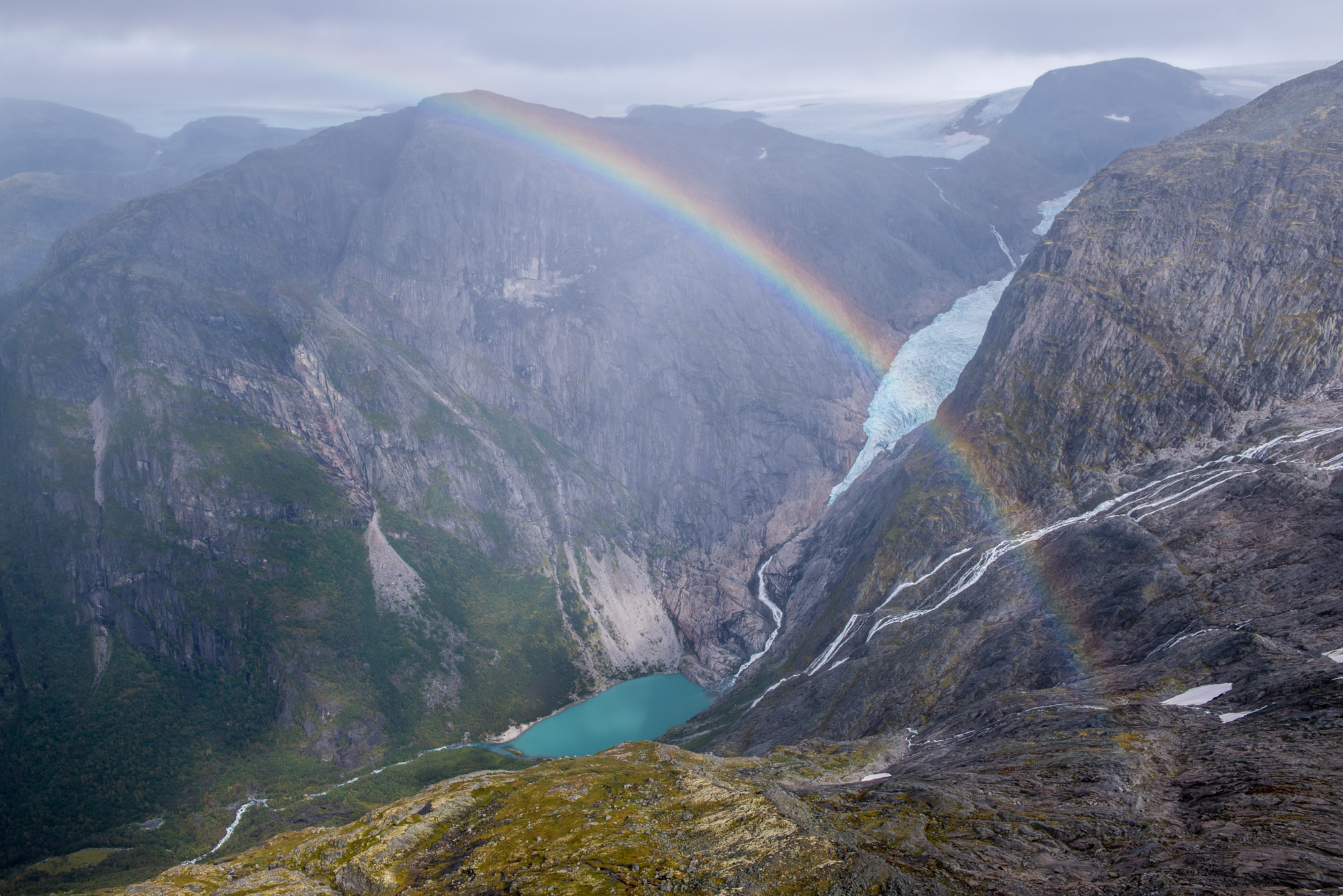 Rainbow over Briksdalen.