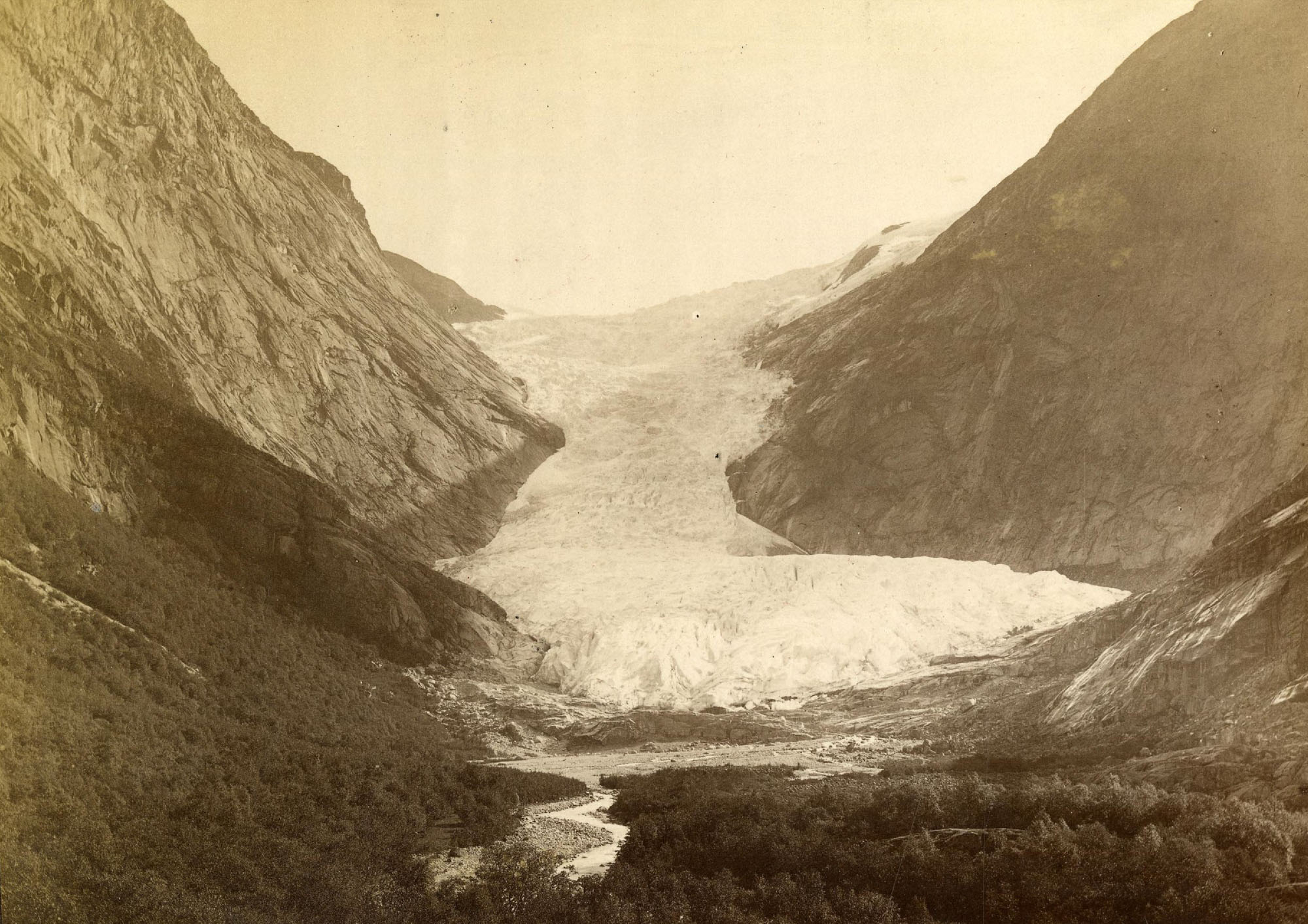 Briksdalsbreen in 1888 by Axel lindahl, Norges Geologisk Undersøkelse Fotoarkiv NGU001683