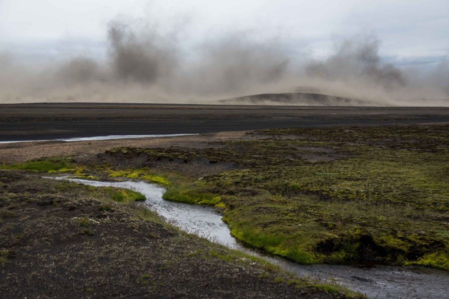 Blinding sandstorm at Sléttjökull's margin, July 2023.