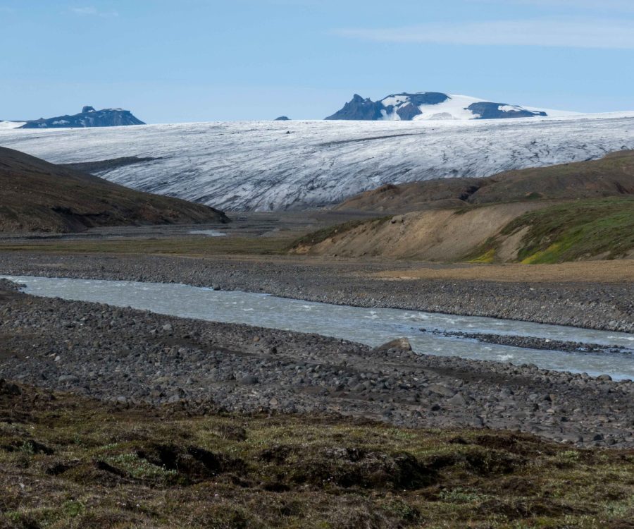 De Leiðarjökull vanaf de oever van de Fúlakvísl, juli 2023.