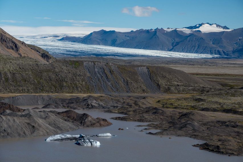 Northern moraine with glacier breach to the right.