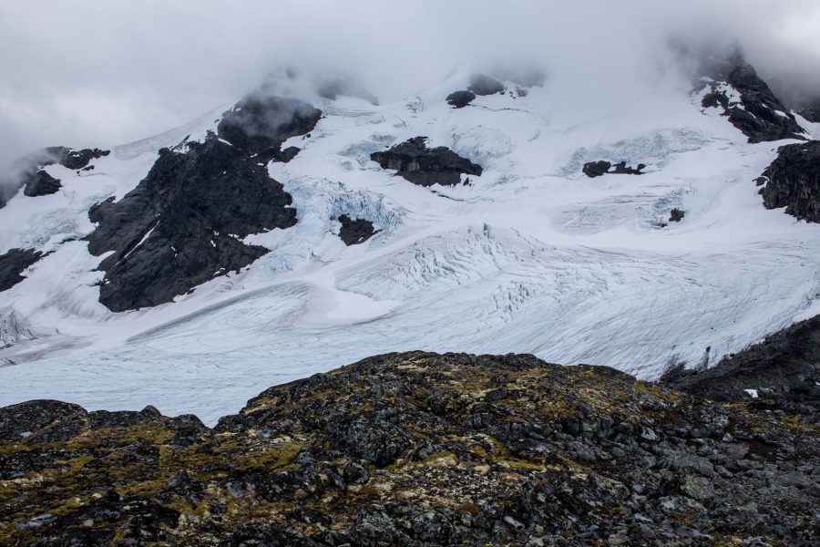 Gjertvassbreen as seen from the ridge in between the glaciers (Point 1838).