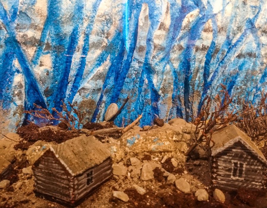 Model showing how Nigardsbreen threatened local farms. Source: exhibition Breheimsenteret.