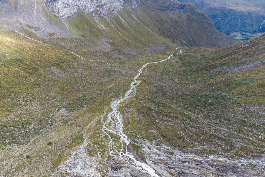 Moraines line Haugadalen valley in front of the glacier.