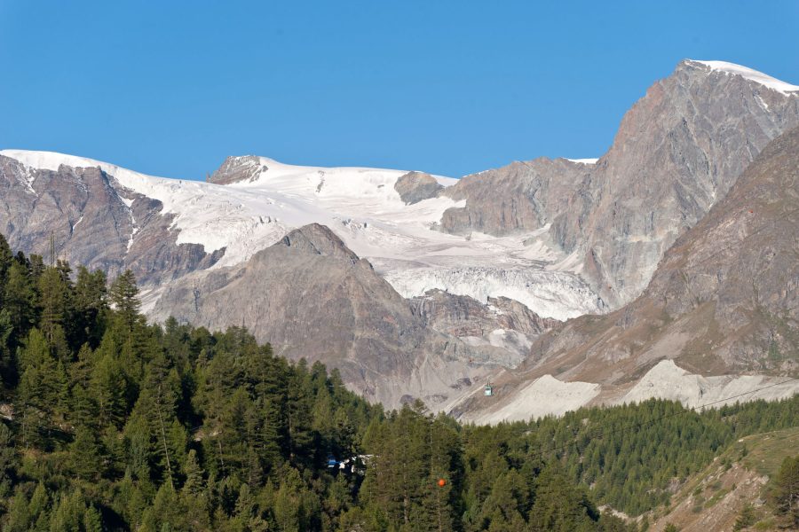 Col de la Tête Blanche connects Ferpècle valley with Zermatt (Mattertal), seen here from Mattertal.